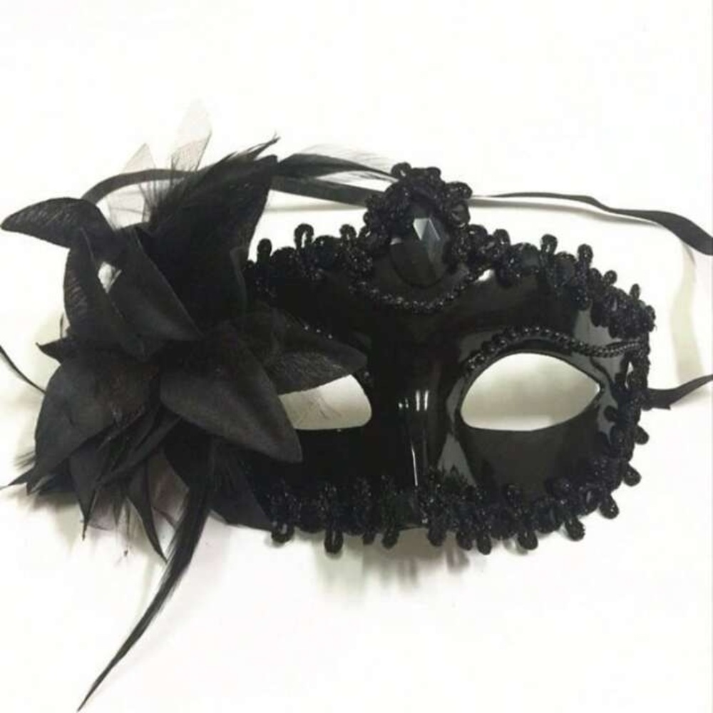 Black Mask Decorative Side Rose Lace Party Mask - Picture 4 of 7